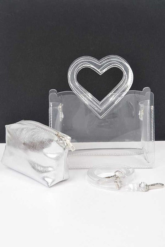 Transparent 2-in-1 Stadium Bag with Heart Shape Handle – Trendy Fashion Accessory