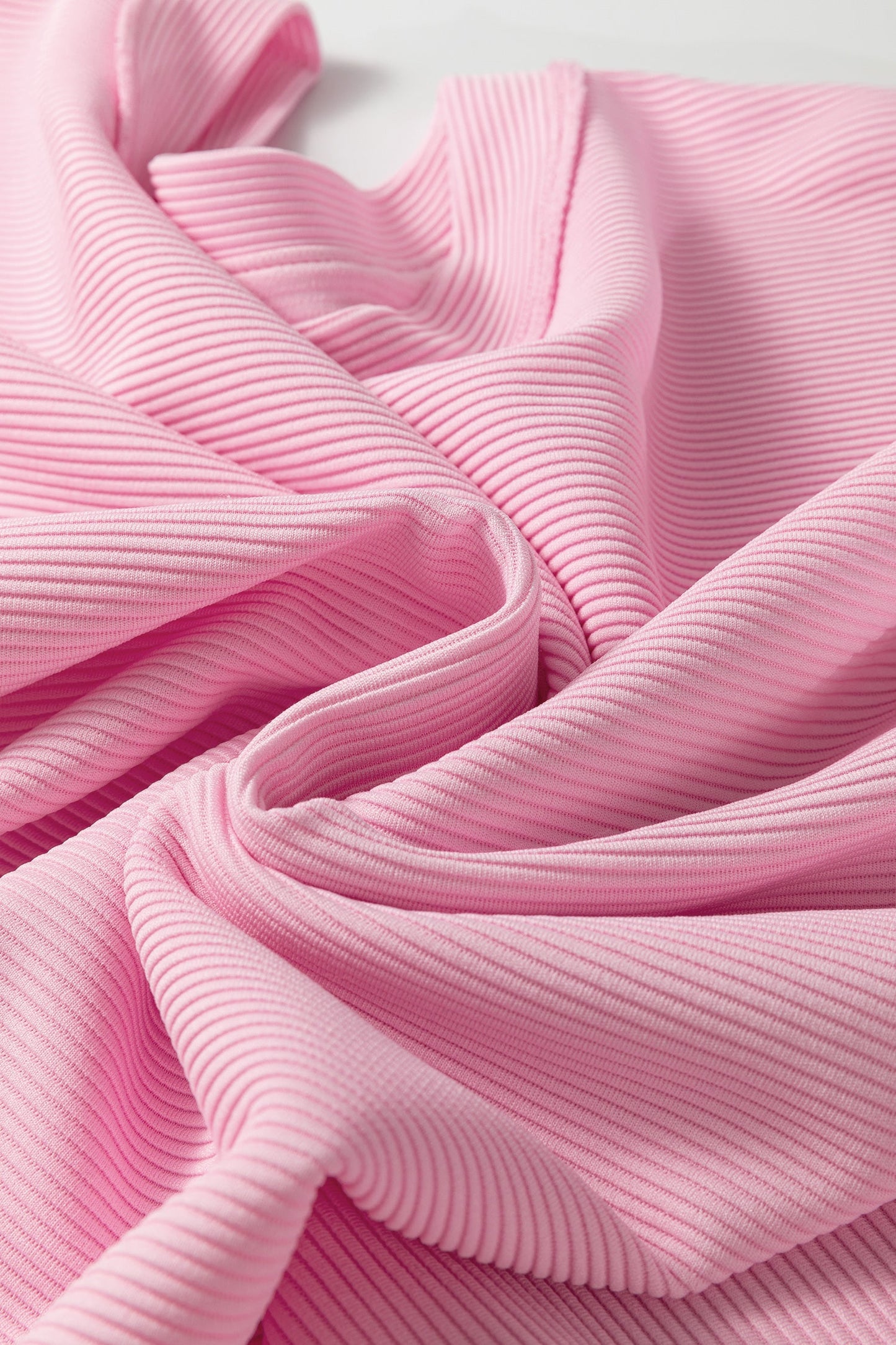 Pink Drop Shoulder Long Sleeve Plus Size Ribbed Top