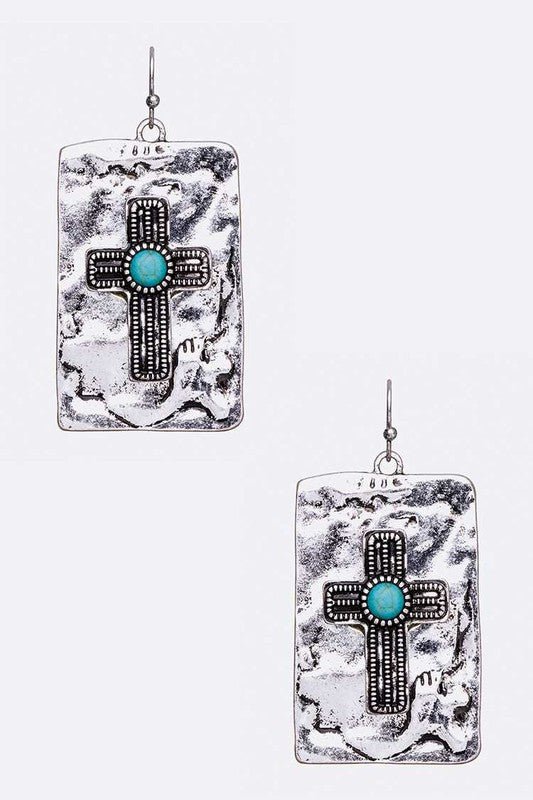 Vintage Inspired Cross Embossed Hammered Earrings - Loving It Shop
