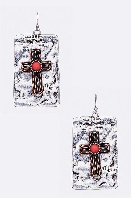 Vintage Inspired Cross Embossed Hammered Earrings - Loving It Shop