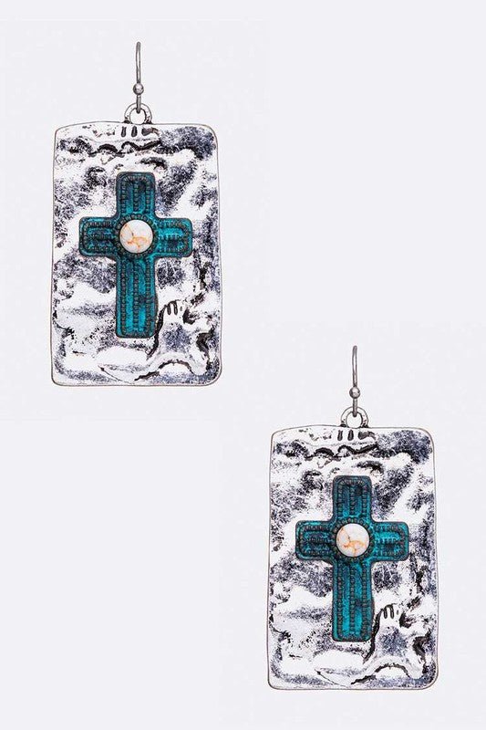 Vintage Inspired Cross Embossed Hammered Earrings - Loving It Shop