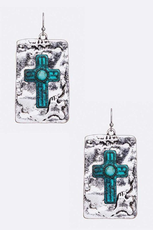 Vintage Inspired Cross Embossed Hammered Earrings - Loving It Shop