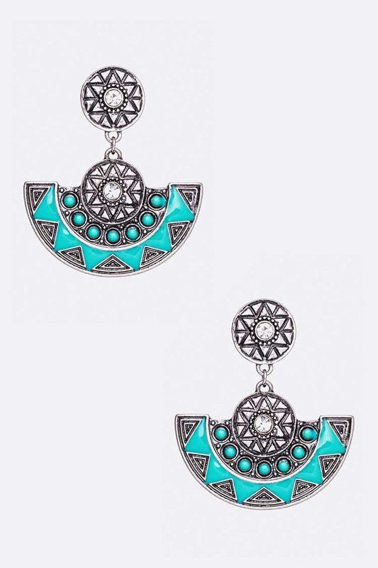 Embossed Fan Drop Western Earrings - Loving It Shop