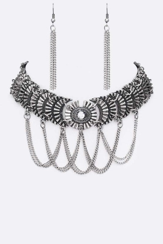 Textured Fringe Chain Iconic Choker Set