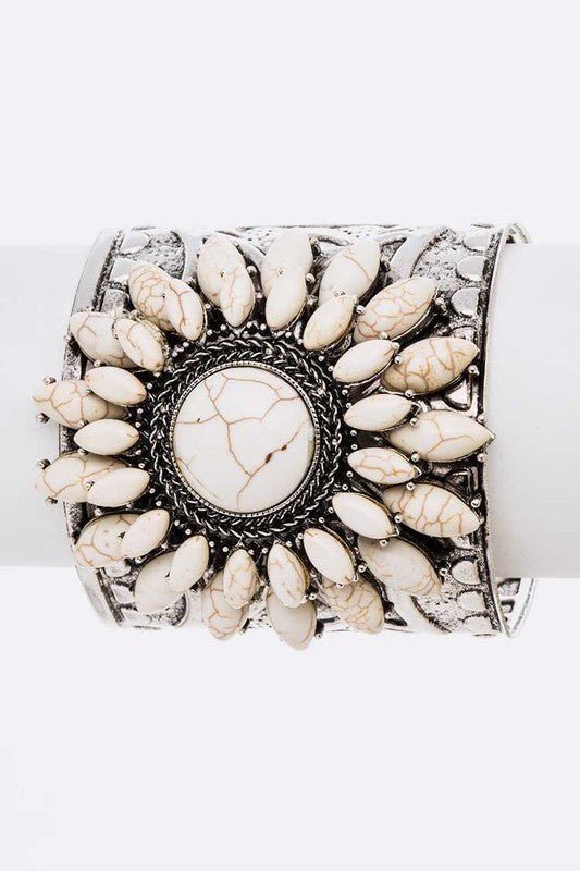 Genuine Stone Statement Engraved Cuff Bangle - Loving It Shop