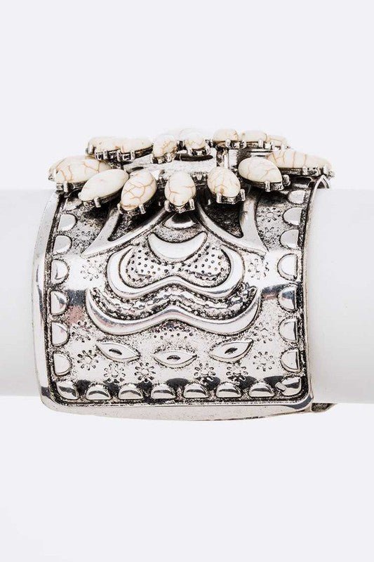 Genuine Stone Statement Engraved Cuff Bangle - Loving It Shop