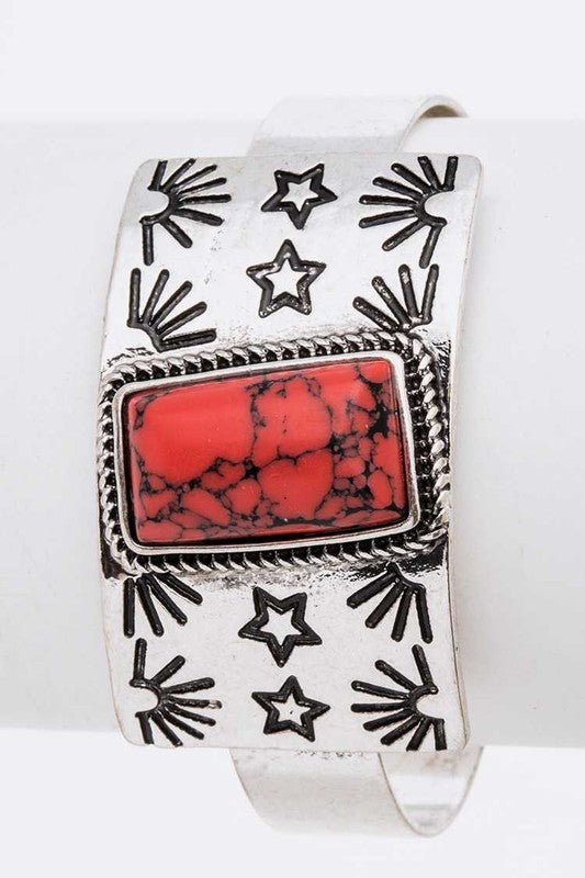 Genuine Stone Engraved Western Cuff Bangle - Loving It Shop