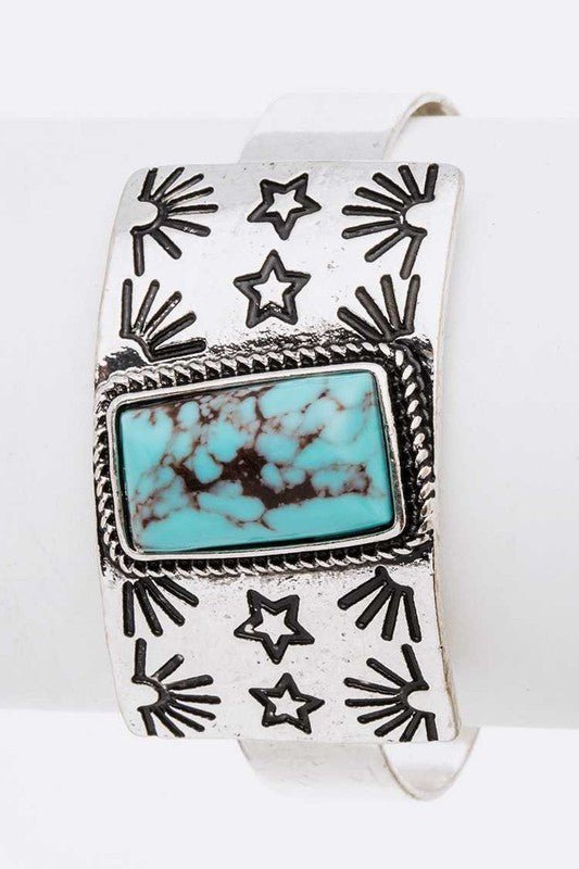 Genuine Stone Engraved Western Cuff Bangle - Loving It Shop
