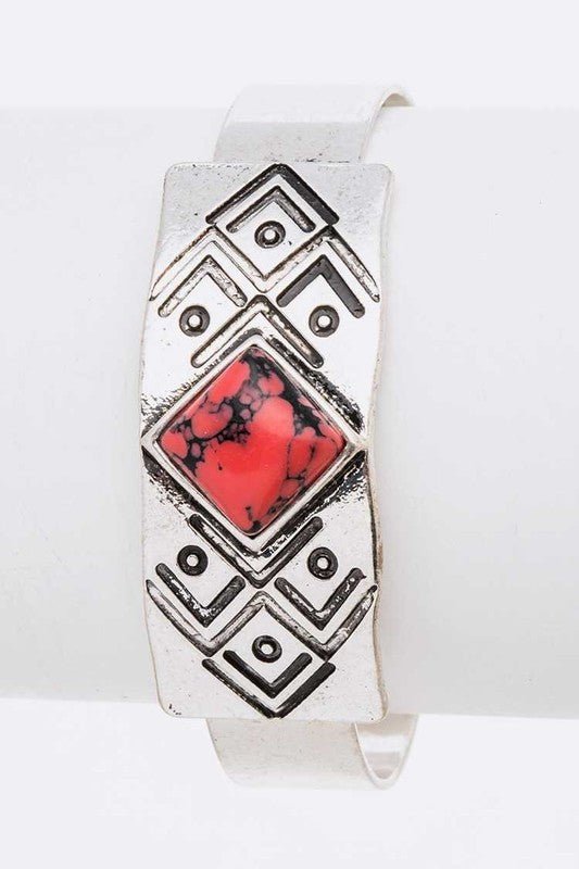 Engraved Aztec Stone Open Bagle - Loving It Shop
