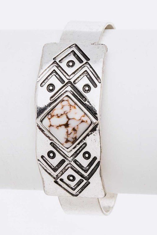Engraved Aztec Stone Open Bagle - Loving It Shop