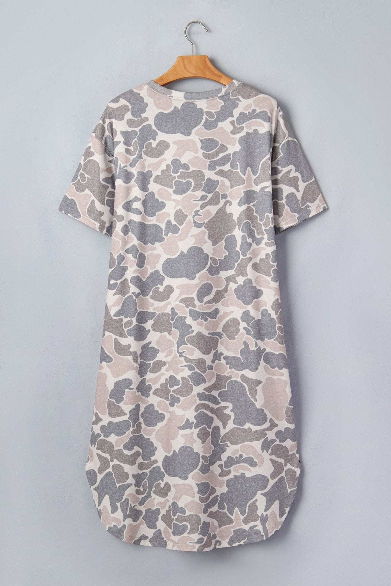 Multicolour Camouflage Print Short Sleeve Drop Shoulder Side Slit Casual Dress - Loving It Shop