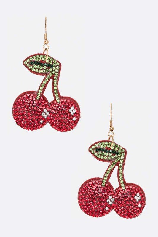 Rhinestone Cherry Pillow Earrings - Loving It Shop