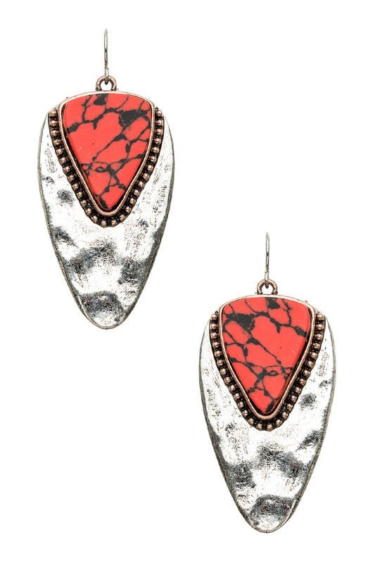 Stone Embedded Hammered Metal Earrings - Loving It Shop
