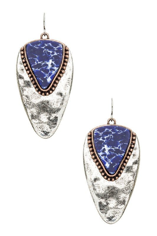 Stone Embedded Hammered Metal Earrings - Loving It Shop