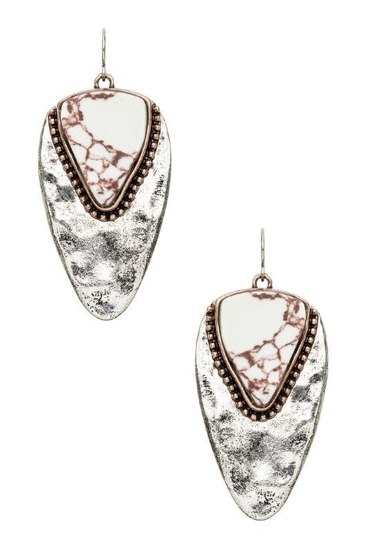 Stone Embedded Hammered Metal Earrings - Loving It Shop
