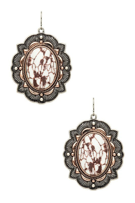 Western Mix Tone Stone Drop Earrings - Loving It Shop