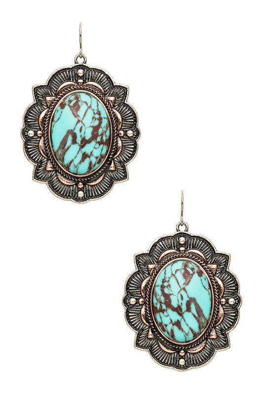 Western Mix Tone Stone Drop Earrings - Loving It Shop