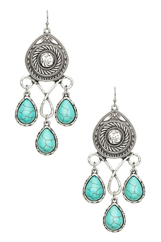 Stone Drop Chandelier Western Earrings - Loving It Shop