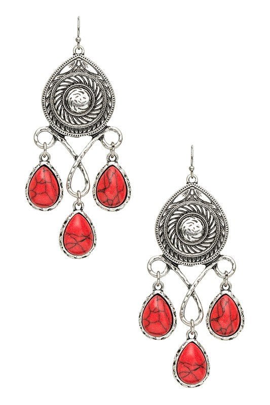 Stone Drop Chandelier Western Earrings - Loving It Shop