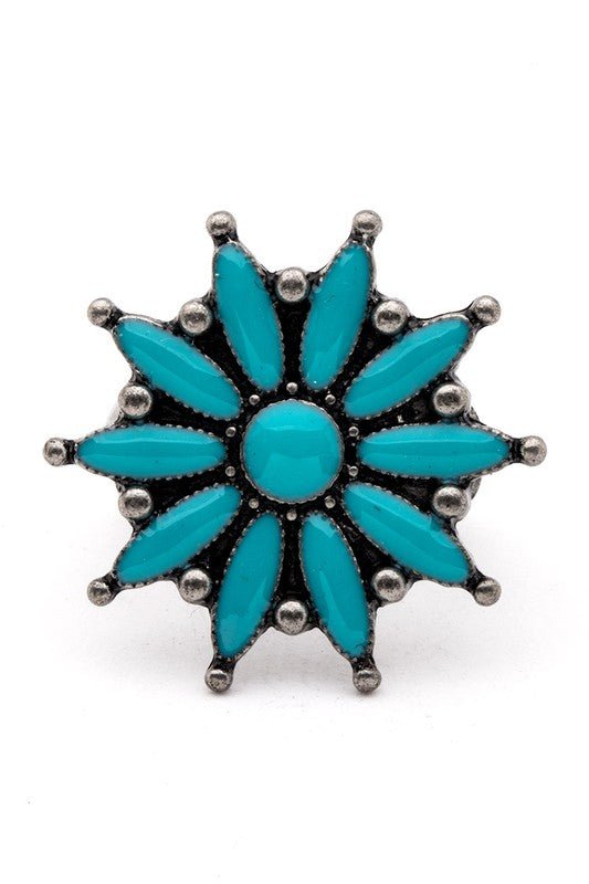 Enamel Flower Patina Vintage Stretch Ring - Loving It Shop
