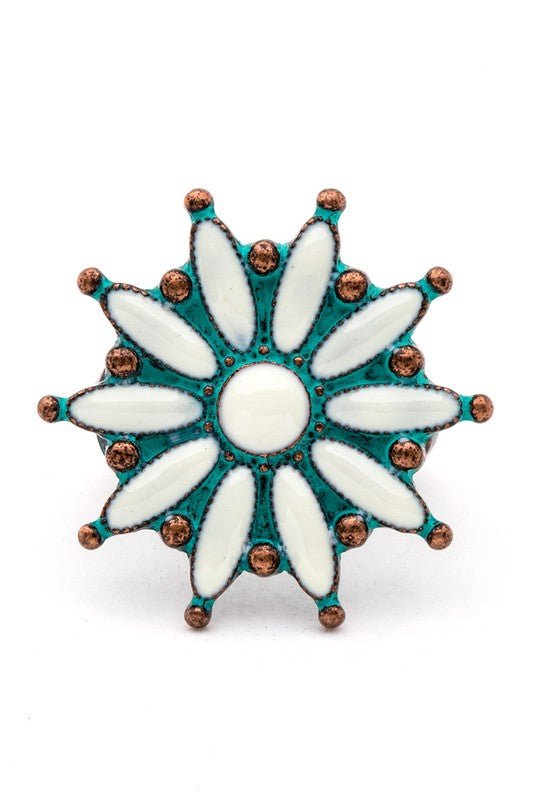 Enamel Flower Patina Vintage Stretch Ring - Loving It Shop