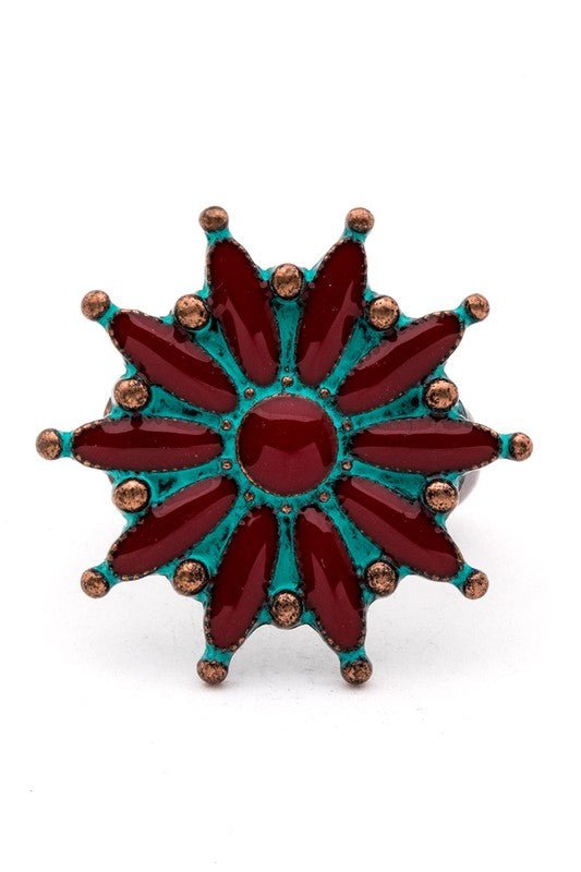 Enamel Flower Patina Vintage Stretch Ring - Loving It Shop