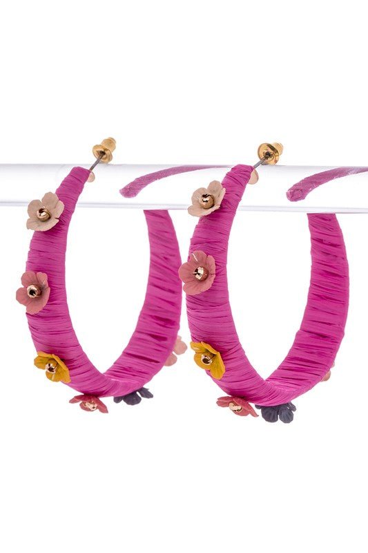 Raffia Wrapped Flower Iconic Hoop Earrings - Loving It Shop