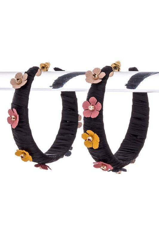Raffia Wrapped Flower Iconic Hoop Earrings - Loving It Shop