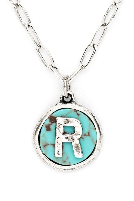 Initial R Turquoise Pendant Necklace - Loving It Shop