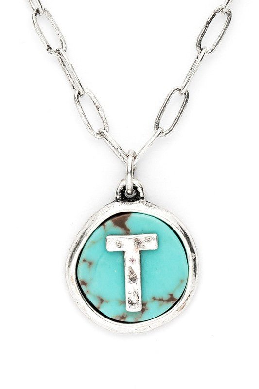 Initial T Turquoise Pendant Necklace - Loving It Shop