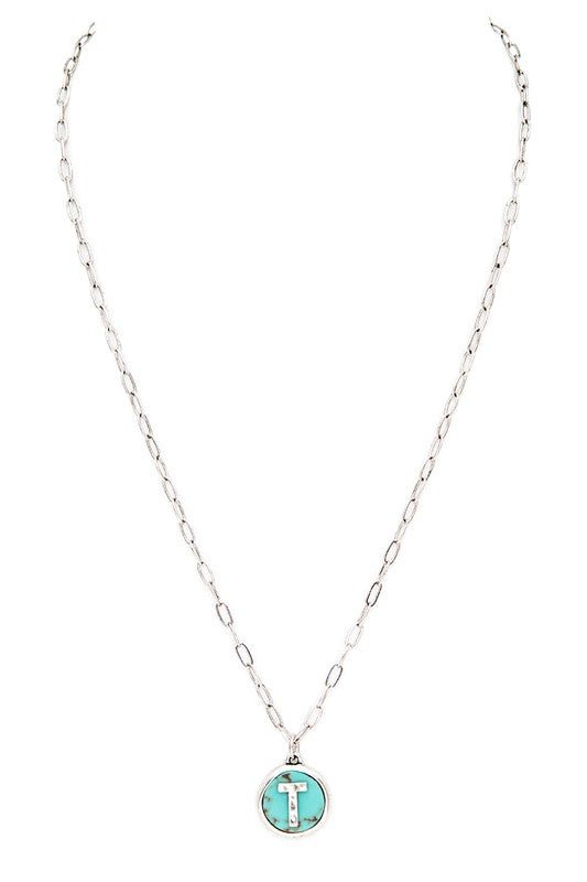 Initial T Turquoise Pendant Necklace - Loving It Shop