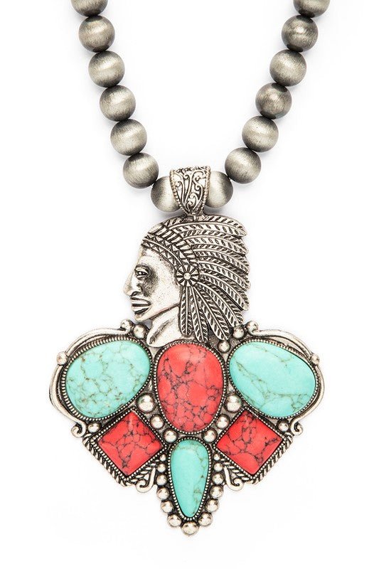 Mix Stone Pendant Oversize Western Necklace Set - Loving It Shop