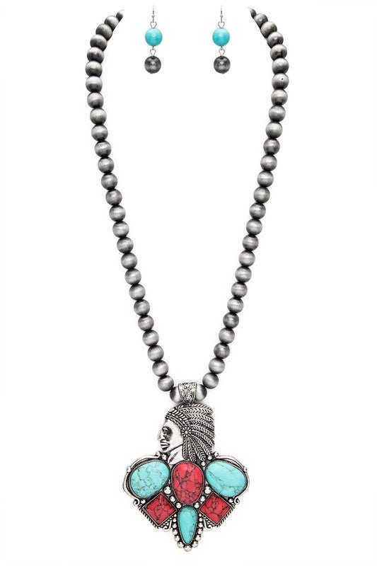 Mix Stone Pendant Oversize Western Necklace Set - Loving It Shop