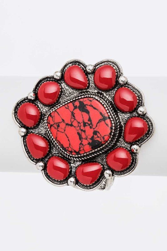 Oversize Stone Flower Open Bangle - Loving It Shop