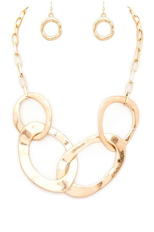 Hammered Ring Interlock Statement Necklace Set - Loving It Shop