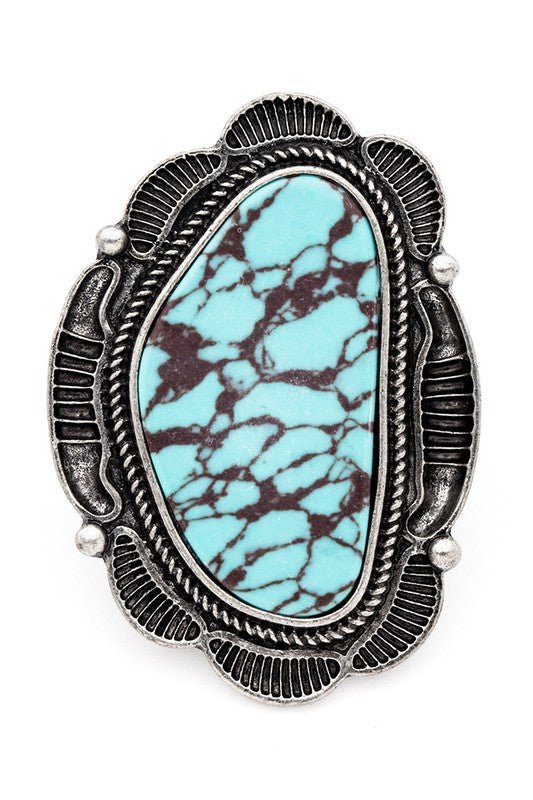 Patina Finish Western Stone Stretch Ring - Loving It Shop