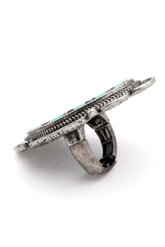 Patina Finish Western Stone Stretch Ring - Loving It Shop