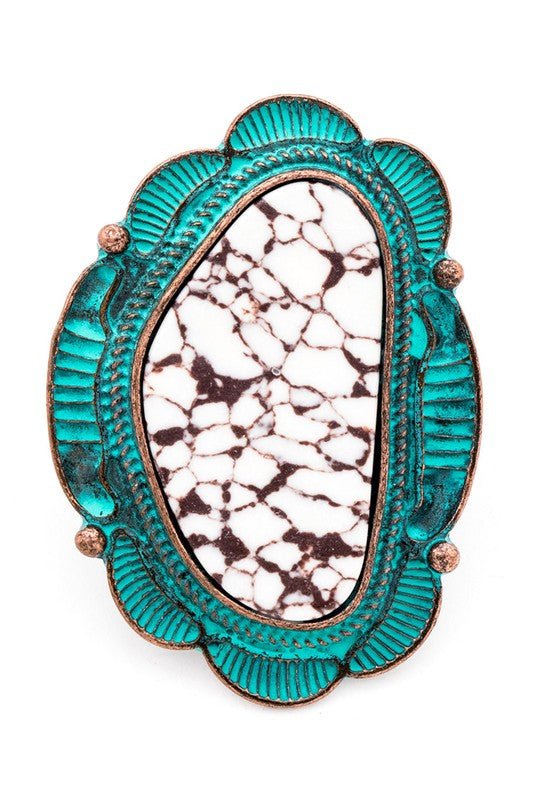Patina Finish Western Stone Stretch Ring - Loving It Shop