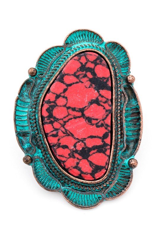 Patina Finish Western Stone Stretch Ring - Loving It Shop