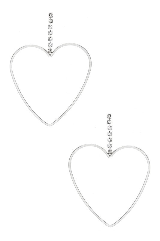 Rhinestone Accent Open Heart Drop Earrings - Loving It Shop
