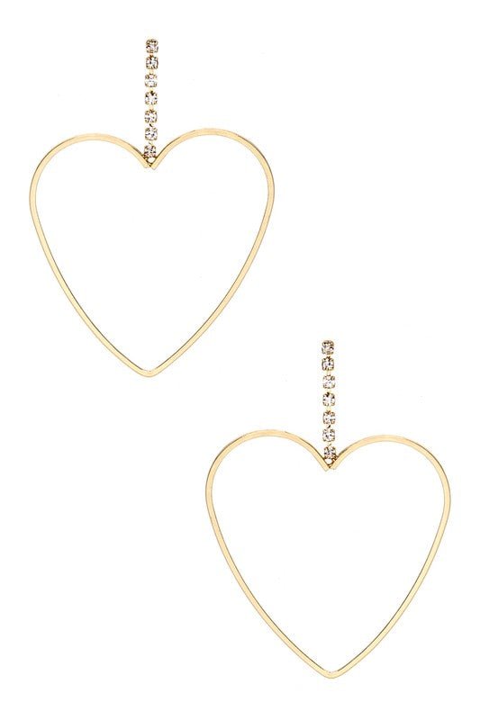 Rhinestone Accent Open Heart Drop Earrings - Loving It Shop