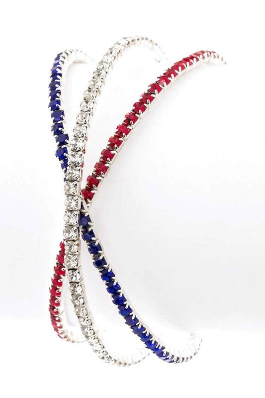 Red White Blue Rhinestone Cuff - Loving It Shop