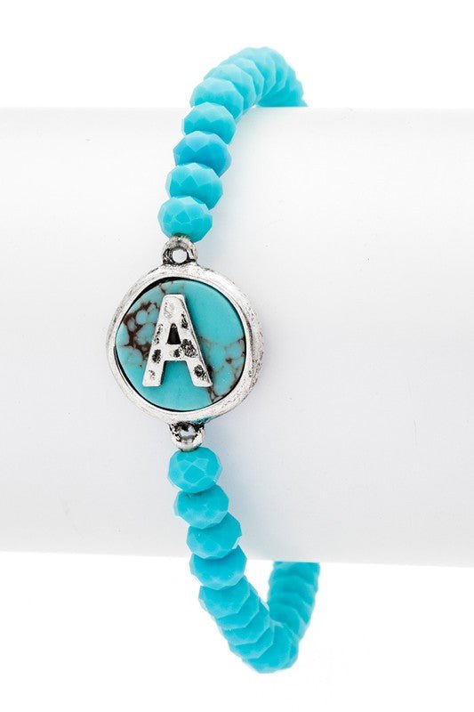 Initial A Turquoise Charm Stretch Bracelet - Loving It Shop