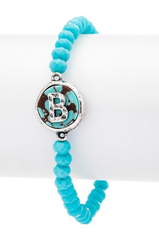 Initial B Turquoise Charm Stretch Bracelet - Loving It Shop