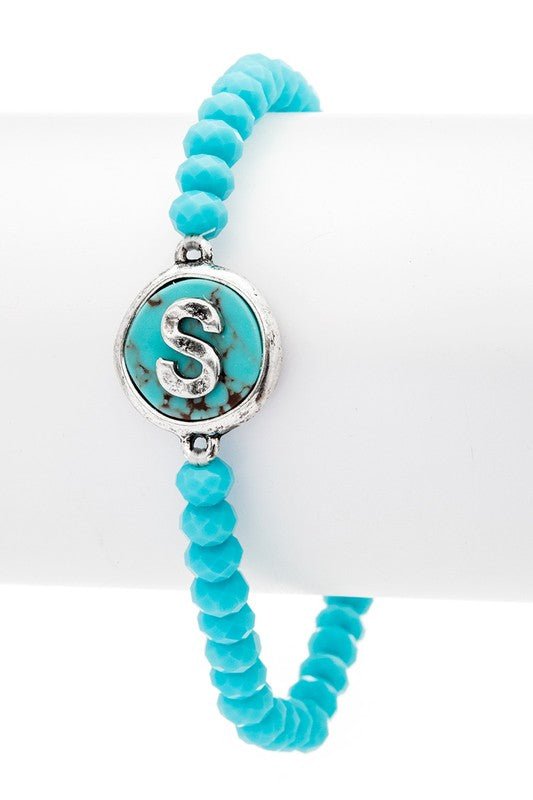 Initial S Turquoise Charm Stretch Bracelet - Loving It Shop