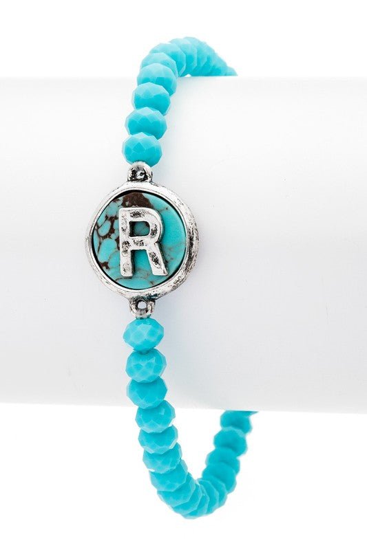 Initial R Turquoise Charm Stretch Bracelet - Loving It Shop