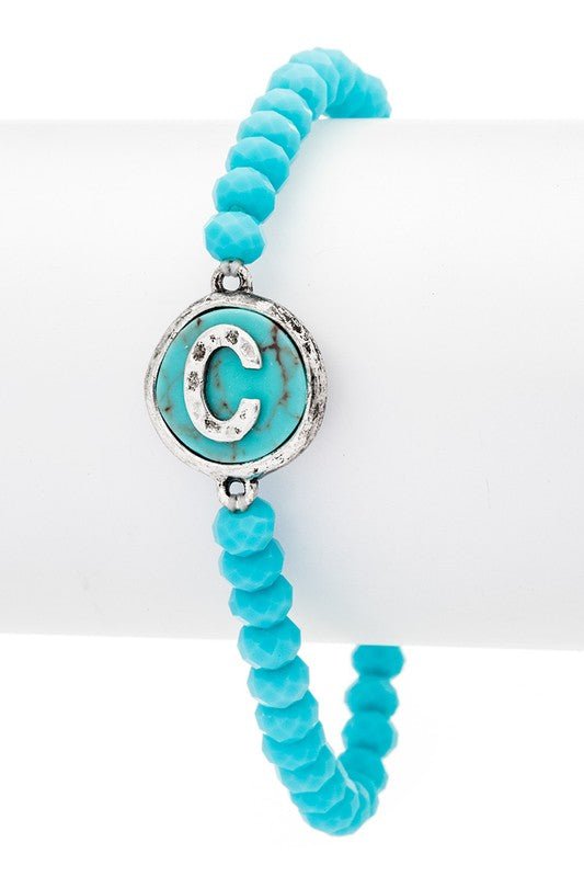 Initial C Turquoise Charm Stretch Bracelet - Loving It Shop