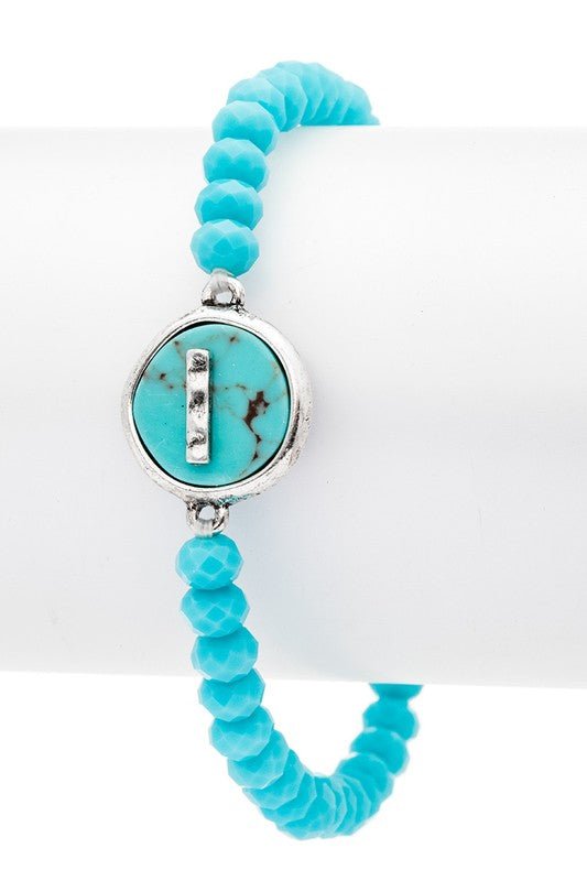 Initial I Turquoise Charm Stretch Bracelet - Loving It Shop