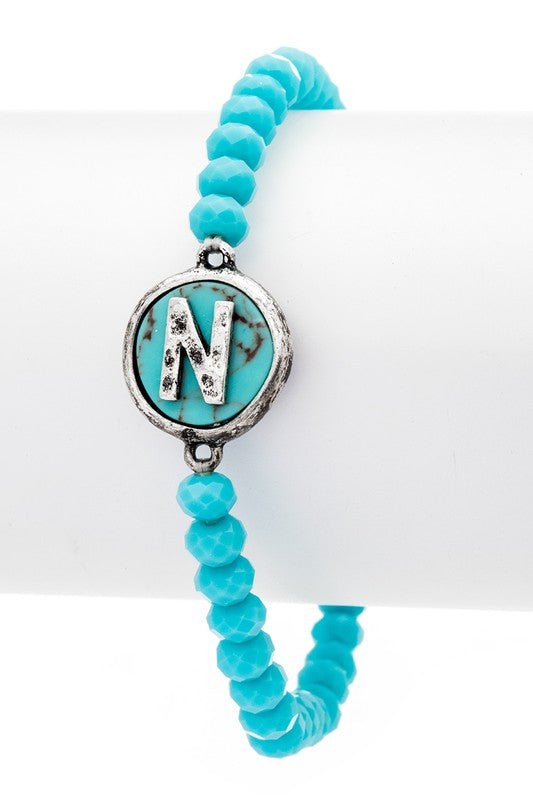 Initial N Turquoise Charm Stretch Bracelet - Loving It Shop