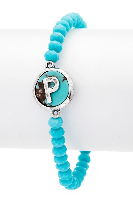 Initial P Turquoise Charm Stretch Bracelet - Loving It Shop